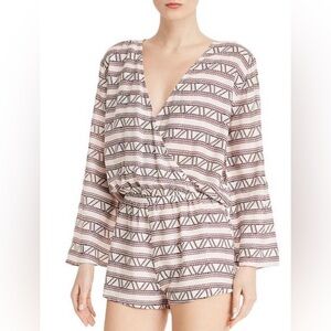 Bnwt Aqua Abstract Surplice Rayon Romper Bell Long Sleeve